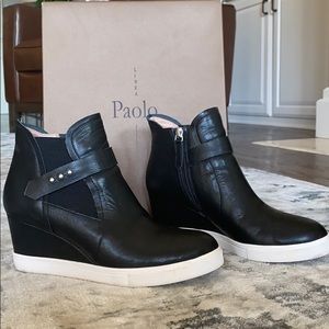 Women’s black high top wedge sneaker/bootie